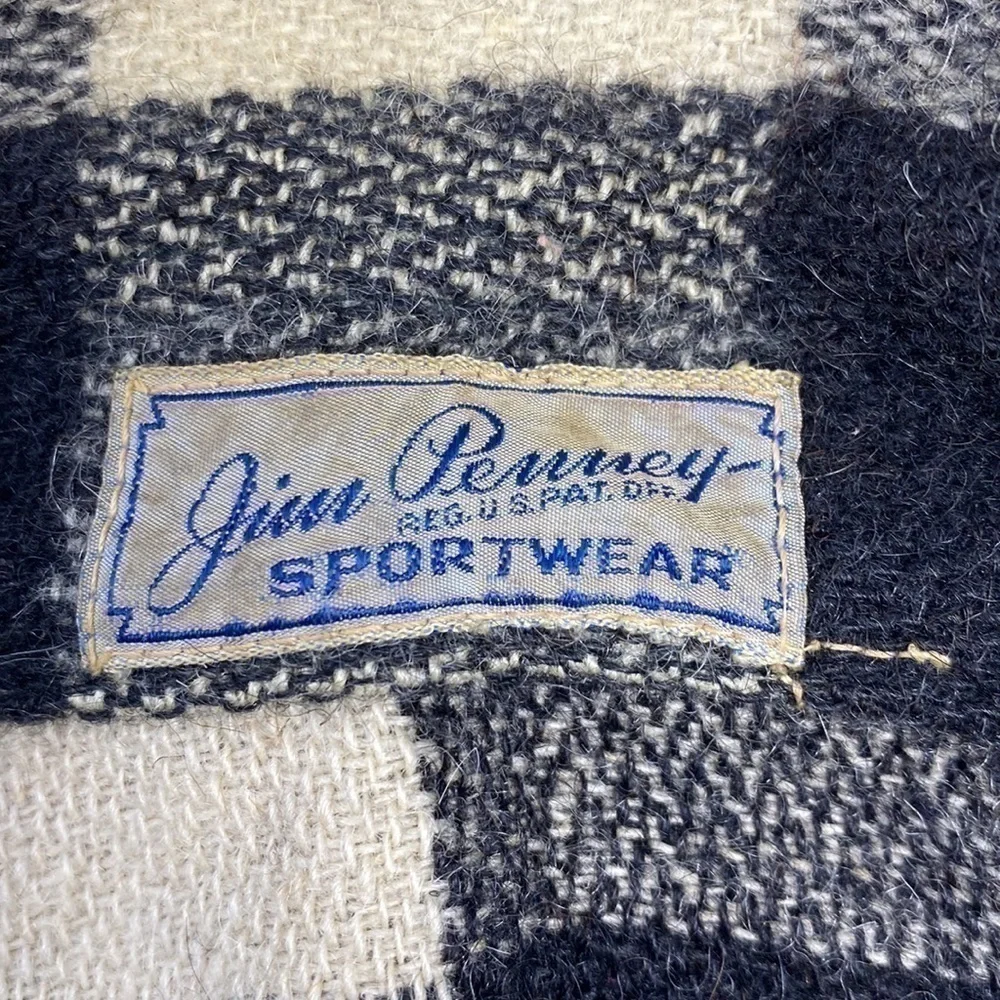 Vintage Jim Penney Sportwear Wool Button Up Shirt Jacket Black White Rare